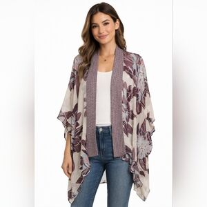 Anthropologie  Elevenses Floral Kimono Cardigan in Cream and Mauve